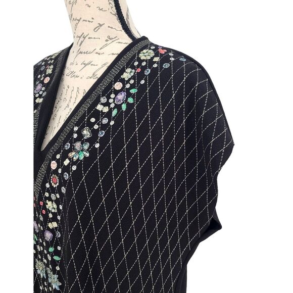 Zara Basic Jewel Print V Neck Shift Dress Black XL - Picture 10 of 11